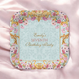 Plato De Papel Blue Pastel Gold Séptimo cumpleaños barroco rococó