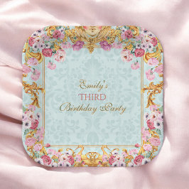 Plato De Papel Blue Pastel Gold Tercer Barroco Rococo Birday Pap