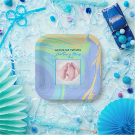 Plato De Papel Blue Pastel Welcome First Born Photo
