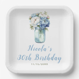 Plato De Papel Blue Peonies Mason Jar Birthday