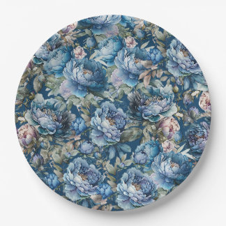 Plato De Papel Blue peony floral patrón vintage floral jardín