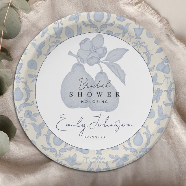 Plato De Papel Blue Perfect Pear Bridal Shower Placas de papel (Paper Plate)