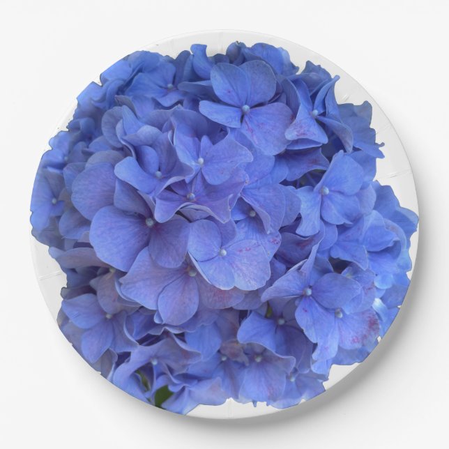 Plato De Papel Blue periwinkle elegantes hortensias florales (Anverso)