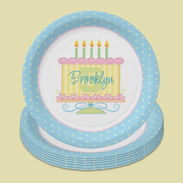 Plato De Papel Blue Pink Yellow 5º Nacimiento Pastel