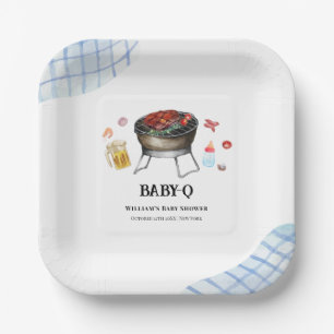 Plato De Papel Blue Plaid Retro Country Baby Q Baby Shower