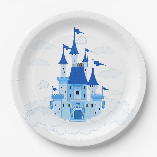 Plato De Papel Blue Princess Castle Personalized Girly (Anverso)