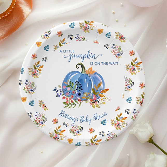 Plato De Papel Blue Pumpkin Autumn Whimsical Baby Shower (Subido por el creador)