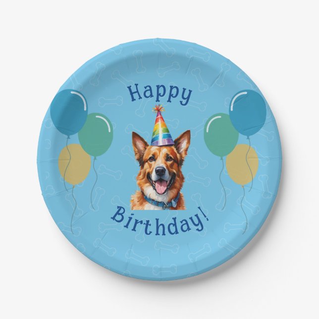 Plato De Papel Blue Puppy Dog Birthday Paw (Anverso)