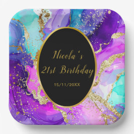 Plato De Papel Blue, Purple and Gold Ink Birthday Party