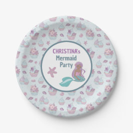 Plato De Papel Blue Purple Black Mermaid Birday Party Sea