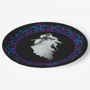 Plato De Papel Blue Purple Lady En White Ghost Halloween