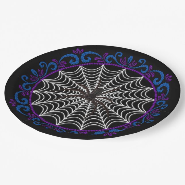 Plato De Papel Blue Purple White Spider Web Y Black Spider (Angular)