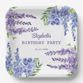 Plato De Papel Blue Purple Wisteria Floral Greeneration Cumpleaño