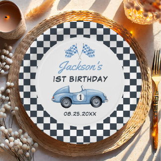 Plato De Papel Blue Race Car Boy primer cumpleaños