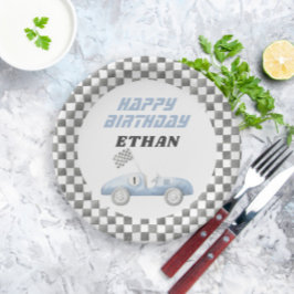 Plato De Papel Blue Race Car Fast ONE Boy Cumpleaños