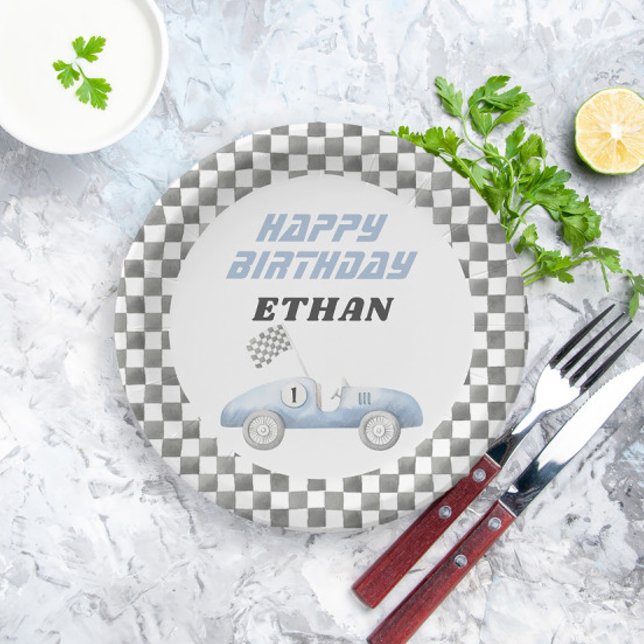 Plato De Papel Blue Race Car Fast ONE Boy Cumpleaños (Subido por el creador)