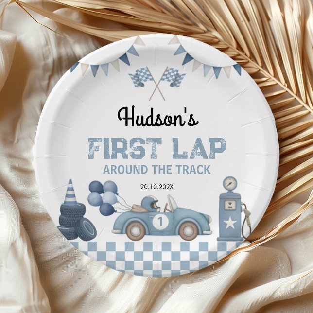 Plato De Papel Blue Race Car First Lap Around the Track Birthday (Subido por el creador)