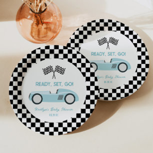Plato De Papel Blue Race Car Ready Go Baby Shower
