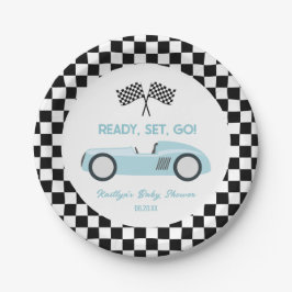 Plato De Papel Blue Race Car Ready Go Baby Shower