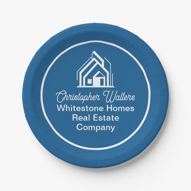 Plato De Papel Blue Real Estate Company Personalized Realtor (Anverso)