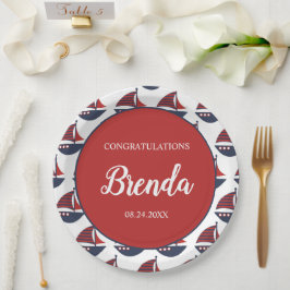 Plato De Papel Blue & Red Nautical Baby Shower