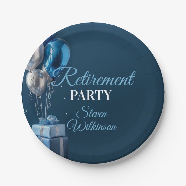 Plato De Papel Blue Retirement Party Balloon Gifts (Anverso)