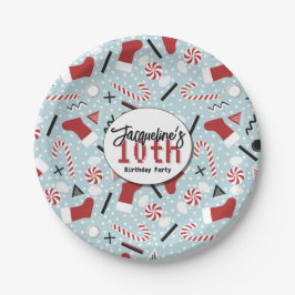 Plato De Papel Blue Retro Christmas Peppermint Birthday