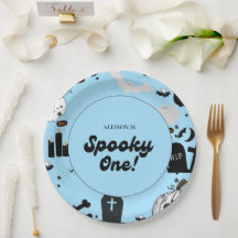 Blue Retro Grooy Spooky One Halloween 1er cumpleañ