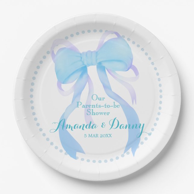Plato De Papel Blue Ribbon Baby Boy Shower  (Anverso)