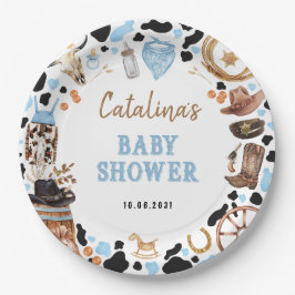 Plato De Papel Blue Rodeo Cowboy Baby Shower