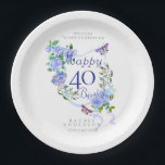 Plato De Papel Blue Rose Ribbon 40th Birthday<br><div class="desc">Beautiful chic paper plate design with ribbon,  roses
and butterfly. Created a lovely dining experience
for your guests. This design also comes will
a comparable paper cup and napkin.</div>