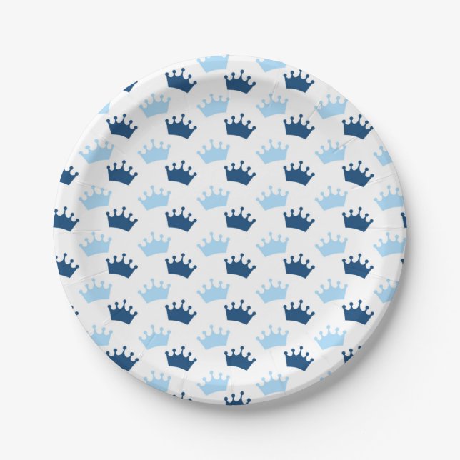 Plato De Papel Blue Royal Crowne Fairytale Prince Baby Shower (Anverso)
