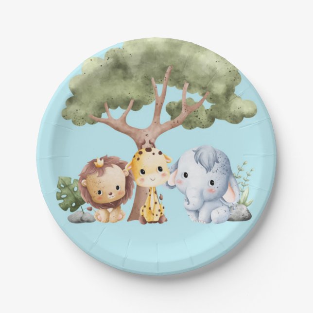 PLATO DE PAPEL BLUE SAFARI BABY SHOWER (Anverso)