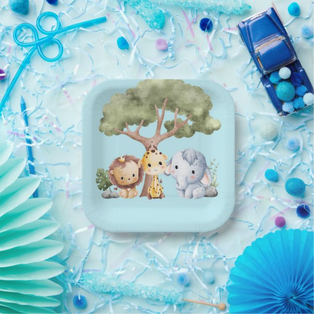 PLATO DE PAPEL BLUE SAFARI BABY SHOWER (Fiesta)