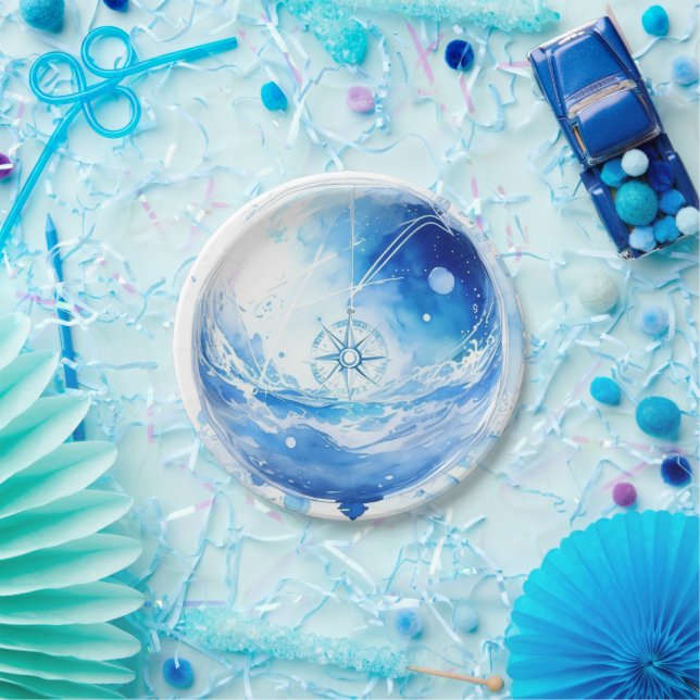 Plato De Papel Blue Sea Dreams Nautical Boy Baby Shower (Fiesta)