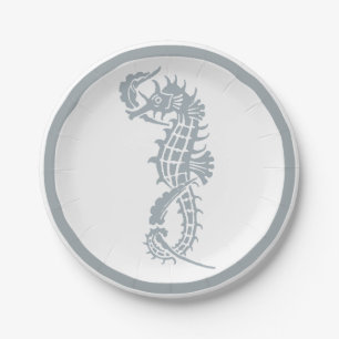 Plato De Papel Blue Seahorse Blue Classic Nautical Elegant
