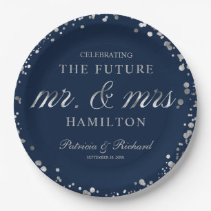 Plato De Papel Blue Silver Future Mr. y Mrs Engagement Party