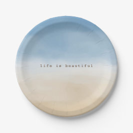 Plato De Papel Blue Sky Beige Sand Ombre Watercolor personalizado