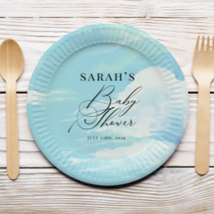 Plato De Papel Blue Sky nubes Baby Shower