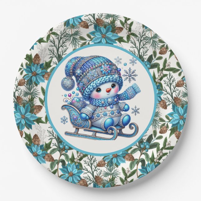 Plato De Papel Blue Snowman (Anverso)