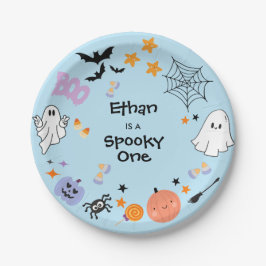 Plato De Papel Blue Spooky One Cute Ghost Halloween 1er cumpleaño