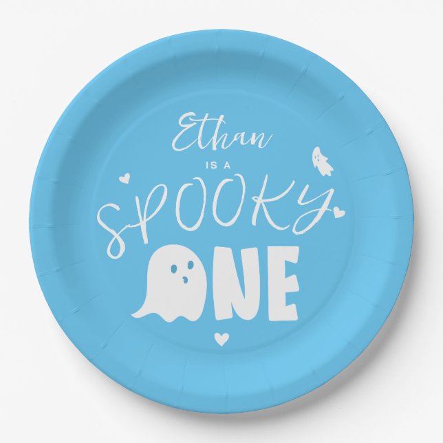 Plato De Papel Blue Spooky One Ghost Boys First Birday (Anverso)