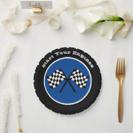 Plato De Papel Blue Start Your Engines Carreras Tire