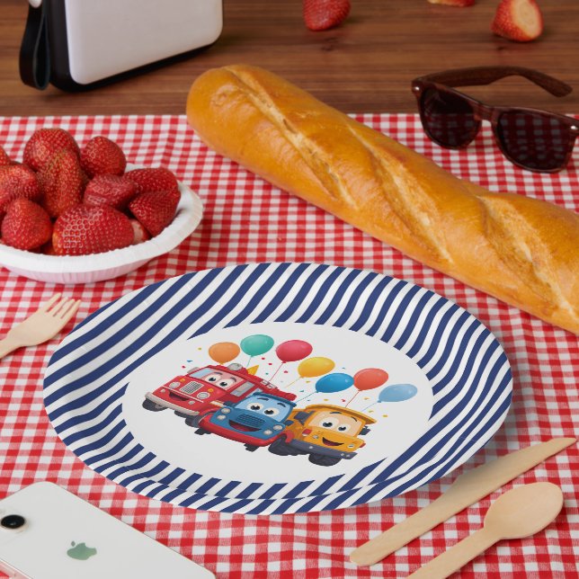 Plato De Papel Blue Striped Truck Birthday Theme (Picnic)