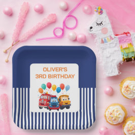 Plato De Papel Blue Striped Truck Birthday Theme