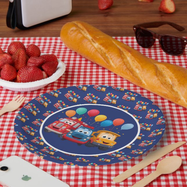 Plato De Papel Blue Striped Truck Birthday Theme (Picnic)