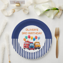 Plato De Papel Blue Striped Truck Birthday Theme