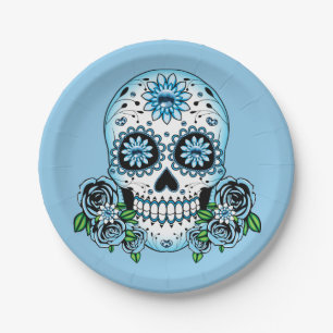 Plato De Papel Blue Sugar Skull