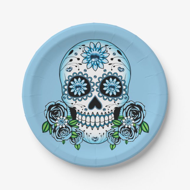 Plato De Papel Blue Sugar Skull (Anverso)
