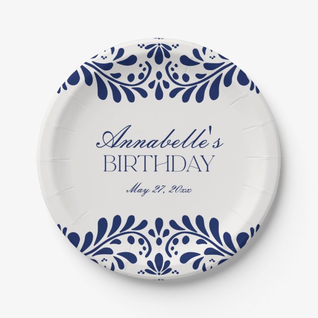 Plato De Papel Blue Talavera Tile España Fiesta Cumpleaños (Anverso)